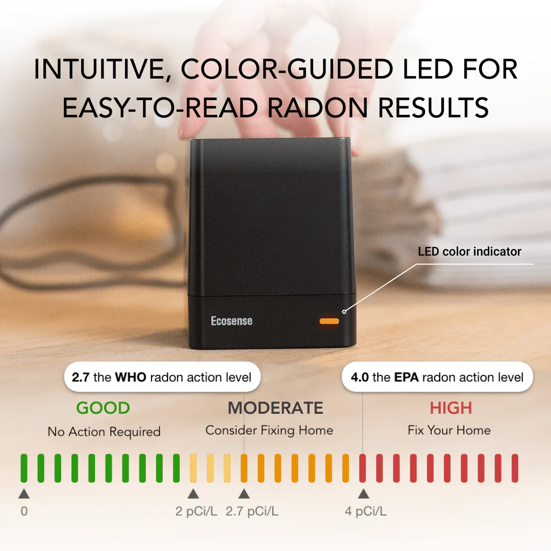EcoQube features intuitive color-guided LED for easy-to-read radon levels